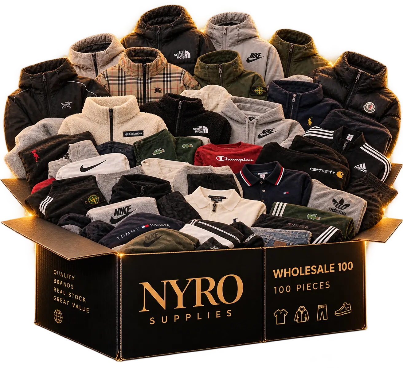 NYRO Wholesale 100 representative bundle artwork; exact contents vary
